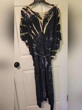 Black and Cream Tie-Dye Abaya Burqa Maxi Dress